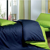 Двухстороннее постельное белье Евро Vie Nouvelle Dyed сатин JT09 200х220 Темно синий и светло зеленый