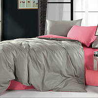 Двухстороннее постельное белье Евро Vie Nouvelle Dyed сатин JT14 200х220 Серый и розовый
