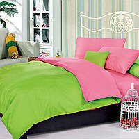 Двухстороннее постельное белье Евро Vie Nouvelle Dyed сатин JT18 200х220 Зелёный и розовый