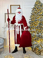 Костюм Деда Мороза . Новогодний костюм . Велюровый костюм Дед Мороз . Красный костюм Деда мороза .