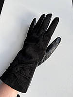 Женские замшевые перчатки зимние, перчатки замшевые с кожей утеплённые на меху, кожаные перчатки