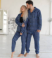 Пижама парная фланелевая в клетку плотные рубашка+штаны мужская и женская комплектом для влюбленных пар