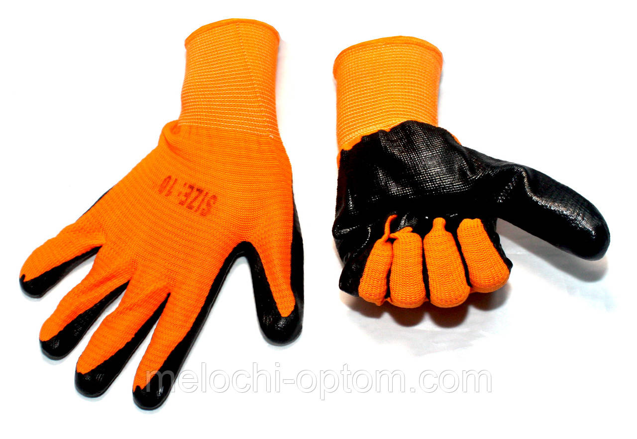 Рукавички робочі "SIZE:10" стрейчеві помаранчеві з чорним