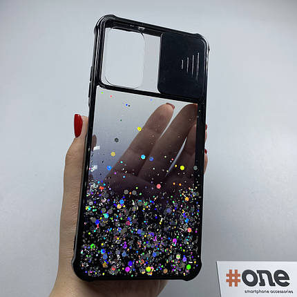 Чохол для Xiaomi Redmi 9T із шторкою для камери з блискітками чохол на телефон сяомі редмі 9т чорний C4P, фото 1