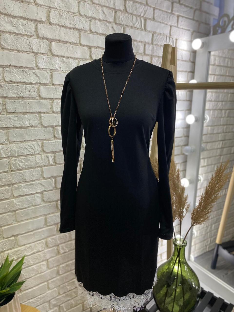 Лаконічна жіноча сукня тканина "Французький трикотаж" з мереживом 48, 50, 52, 54 розмір 48