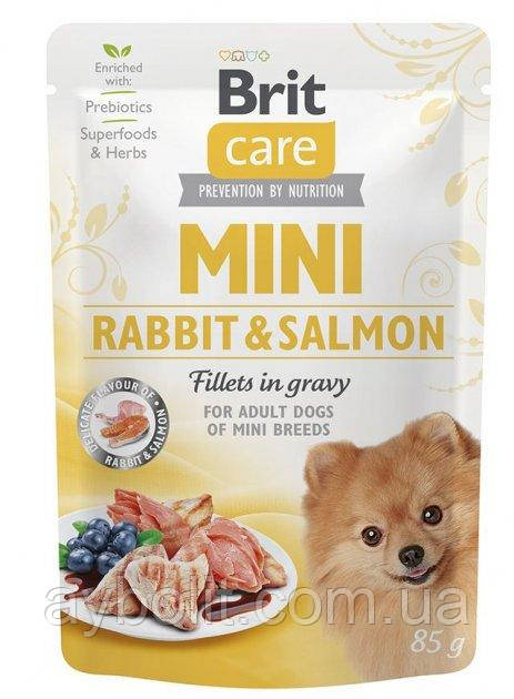 Вологий корм для собак Brit Care Mini pouch філе в соусі лосось і кролик 85 г (8595602534432)