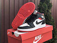 Женские базовые демисезонные кроссовки Nike Air Jordan черно белые с красным прошитые, 41