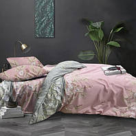 Постельное белье комплект ,Бязь Gold двусторонний цвет розовый и серый с цветами