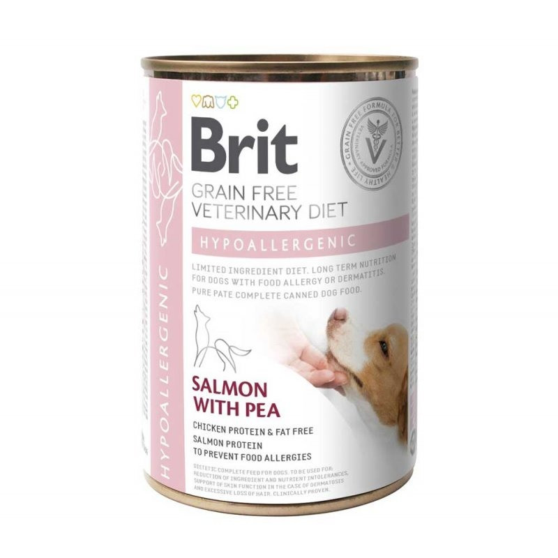 Вологий корм для собак Brit VetDiets Hypoallergenic з харчовою алергією 400 г (лосось та горошок)