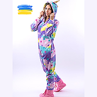 Детская пижама комбинезон единорожка сиреневая со звездочками Теплое кигуруми для девочек Одежда для дома 122