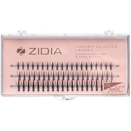 Накладні вії пучкові ZIDIA Cluster lashes 16D KIM C 0,10 Mix (3 ряди, розмір 8, 10, 12 мм), чорні, фото 1