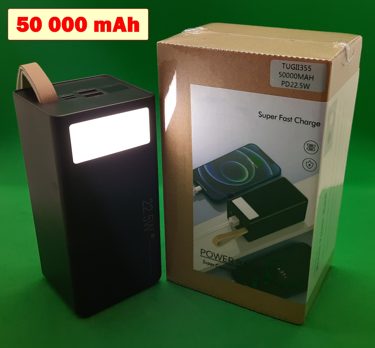 Павербанк PowerBank 50000 mAh з функцією швидкої зарядки 22.5W та ліхтариком TUGII355. Портативна батарея. Універсальна зарядка