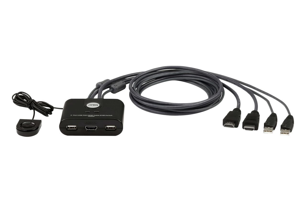 Aten CS22HF 2-Port USB HDMI Kabel KVM-Switch mit Remote, FHD, фото 1