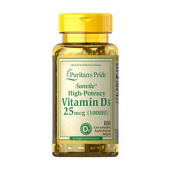 Puritans Pride Vitamin D3 25mcg (1000IU) - 100softgels