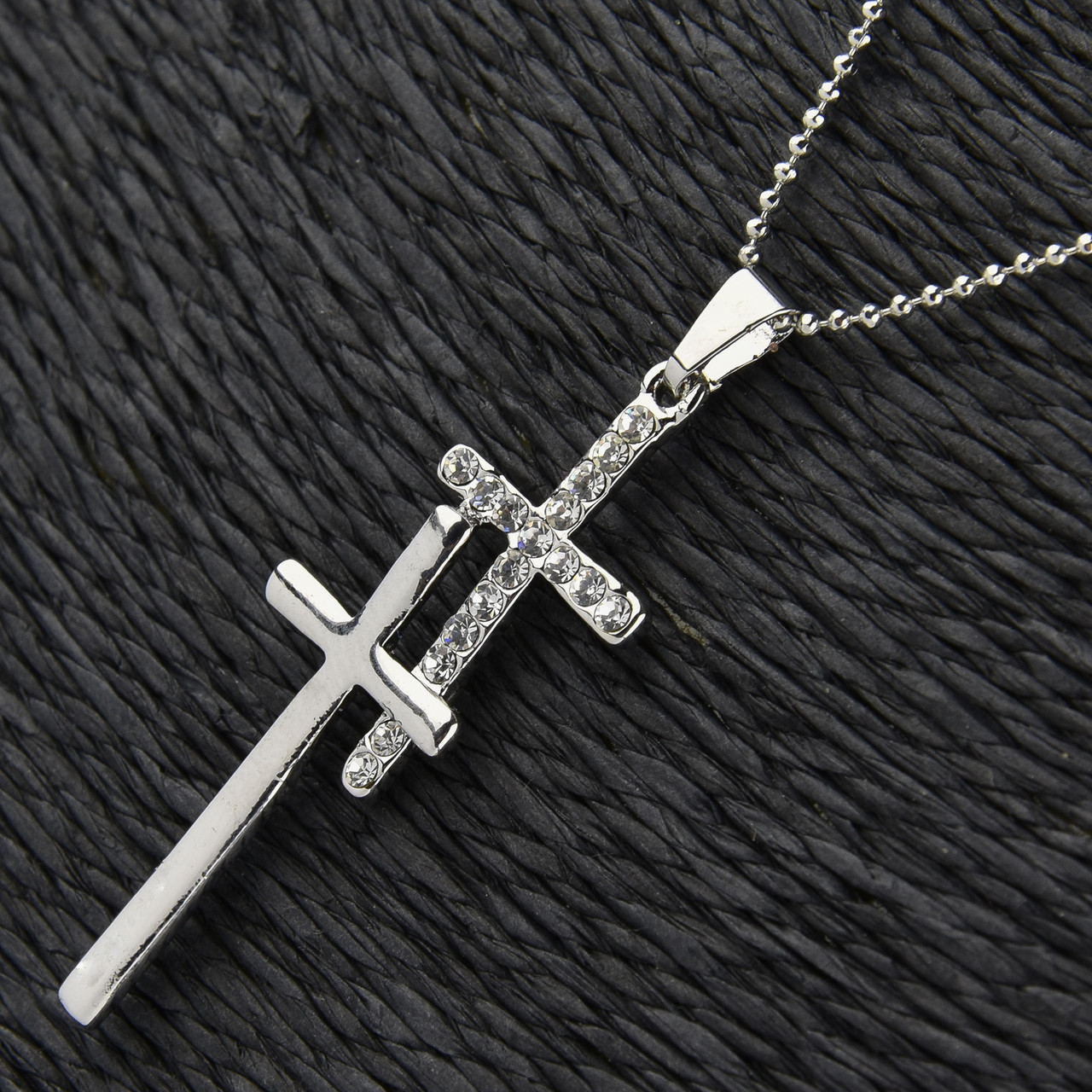 Жіночий кулон на ланцюжку сріблястий із неіржавкої сталі від Stainless Steel подвійний хрестик довжина 45 см