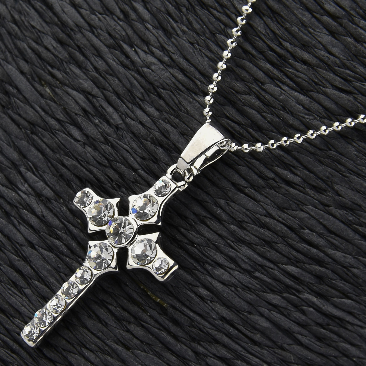 Жіночий кулон на ланцюжку сріблястий із неіржавкої сталі від Stainless Steel хрестик 30 х 16 мм довжина 45 см