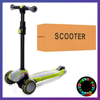 Дитячий міський самокат триколісний Scooter X1-GGR з підсвіткою колеса зелений із сірим