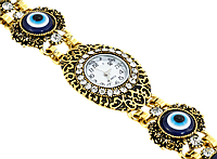 Браслет "Декоративные часы со стразами и оберегами" длина 18см х 24-27мм ЧАСЫ НЕ РАБОТАЮТ!
