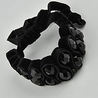 Браслет женский мягкий бархатный на завязке чёрного цвета с черными кристаллами ширина браслета 30 мм