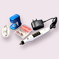 Набор для домашнего маникюра сине/белый (фрезер-ручка и лампа для одного пальца с юсб кабелем)