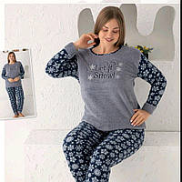 Стильная женская теплая мягенькая пижама батал (флис+махра) Размер - XXL 52 серая больших размеров