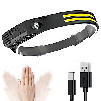 Налобний ліхтар 2в1 акумуляторний з USB та датчиком руху CB-689-2 / Надяскравий силіконовий ліхтарик-стрічка