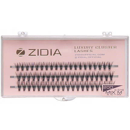 Накладні вії пучкові ZIDIA Cluster lashes 20D C 0,10 Mix M (3 ряди, розмір 9, 10, 11 мм), чорні, фото 1