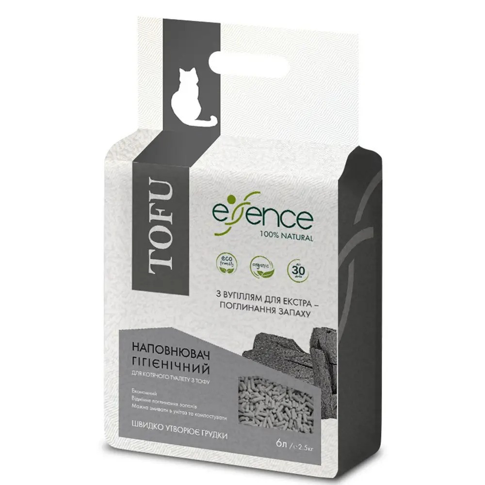 Наповнювач туалету для котів Essence з вугіллям розмір гранул 1-4 мм 6 л (тофу)