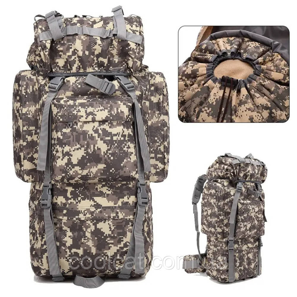 Рюкзак армійський з підсумками, 70 л, 65х16х35 см, A21, Піксель / Тактичний рюкзак / Сумка туристична