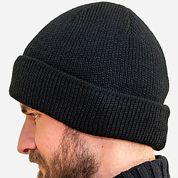 Чоловіча шапка зимова в'язана на флісі, Чорна / Тактична тепла шапка з відворотом / Армійська шапка ЗСУ