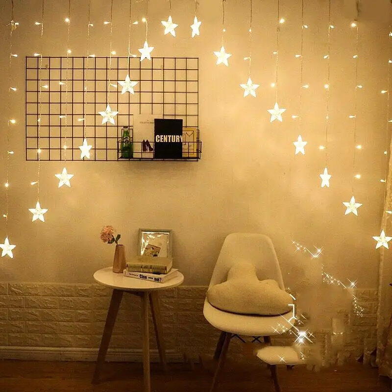 Гірлянда штора з фігурками 3м "Зірочка", 138 LED, від мережі, Теплий білий / Світлодіодна гірлянда, фото 1