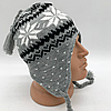 Дитяча перуанська шапка чульо на флісі (5-10 років), Сіра / В'язана шапка-вушанка / Тепла зимова шапка, фото 5