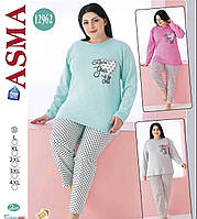 Женская стильная теплая мягенькая пижама батал байка Размер - XXXL | 3XL | 54 (бирюзовая) Большие размеры