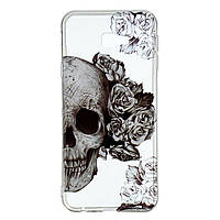 Силиконовый (TPU) чехол Deexe Pretty Glossy для Samsung Galaxy J4+ (J415) - Skull and Flowers