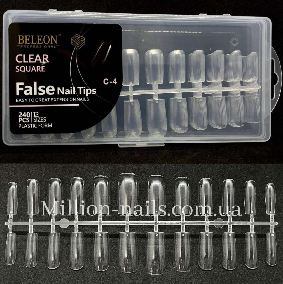 Тіпси гелеві для нарощування нігтів BELEON 240 штук - (Квадрат) C-4, фото 1