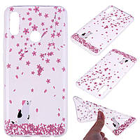 Силиконовый (TPU) чехол Deexe Pretty Glossy для Huawei Honor 10 Lite - Pink Flowers and Animal