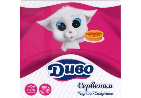 Серветки столові Диво 1 шар білі 23х24 см 100 шт., фото 1