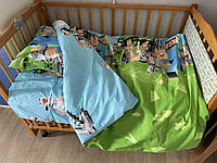 Комплект постельного белья для новорожденных в детскую кроватку 110*140 см Майнкрафт Голубой цвет Бязь