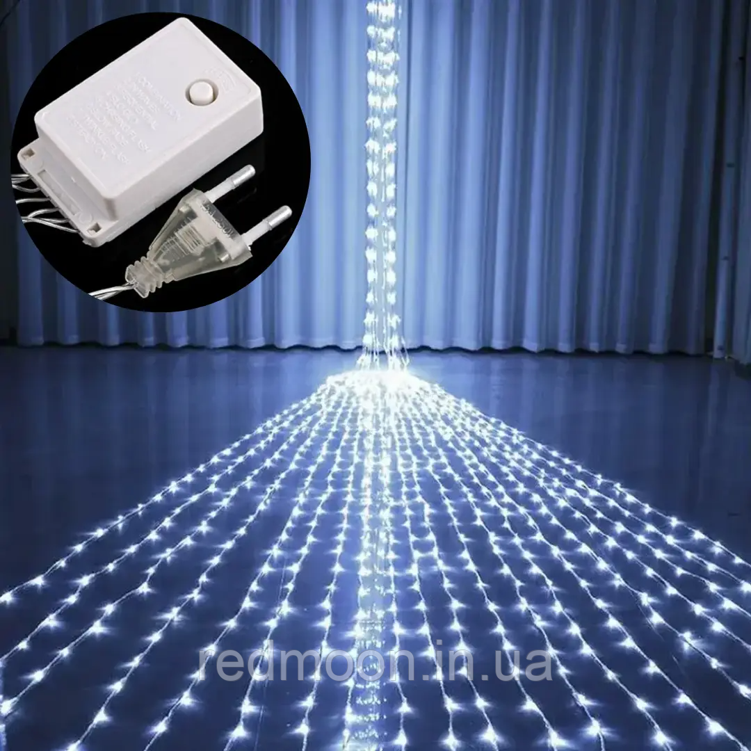 Гірлянда Штора "Водоспад" (3х3 м), 220В, 480LED, Біле світло, 480-W / Світлодіодна новорічна гірлянда на вікно