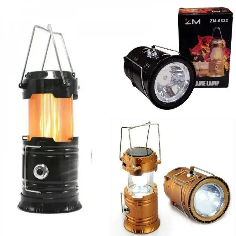 Лампа Ліхтар кемпінговий світлодіодний із сонячною панеллю ZM-5822 USB вихід 2 Режим світла білий і вогненний, фото 1