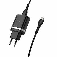 Сетевое зарядное устройство Hoco C12Q Smart QC3.0 (3A) + кабель MicroUSB - Black