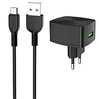 Сетевое зарядное устройство Hoco C70A QC3.0 (1USB, 3A) + кабель MicroUSB - Black