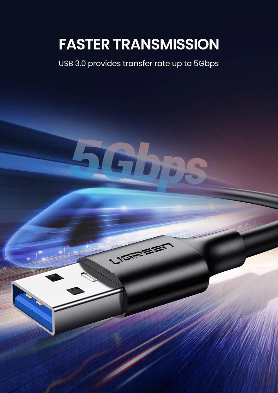 Кабель UGREEN US184 USB 3.0 to Type-C (3A, 1.5m) - Black - фото 3 - id-p1727909287