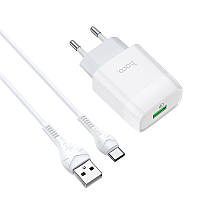 Сетевое зарядное устройство Hoco C72Q Glorious QC3.0 18W (1USB, 3A) + кабель Type-C - White