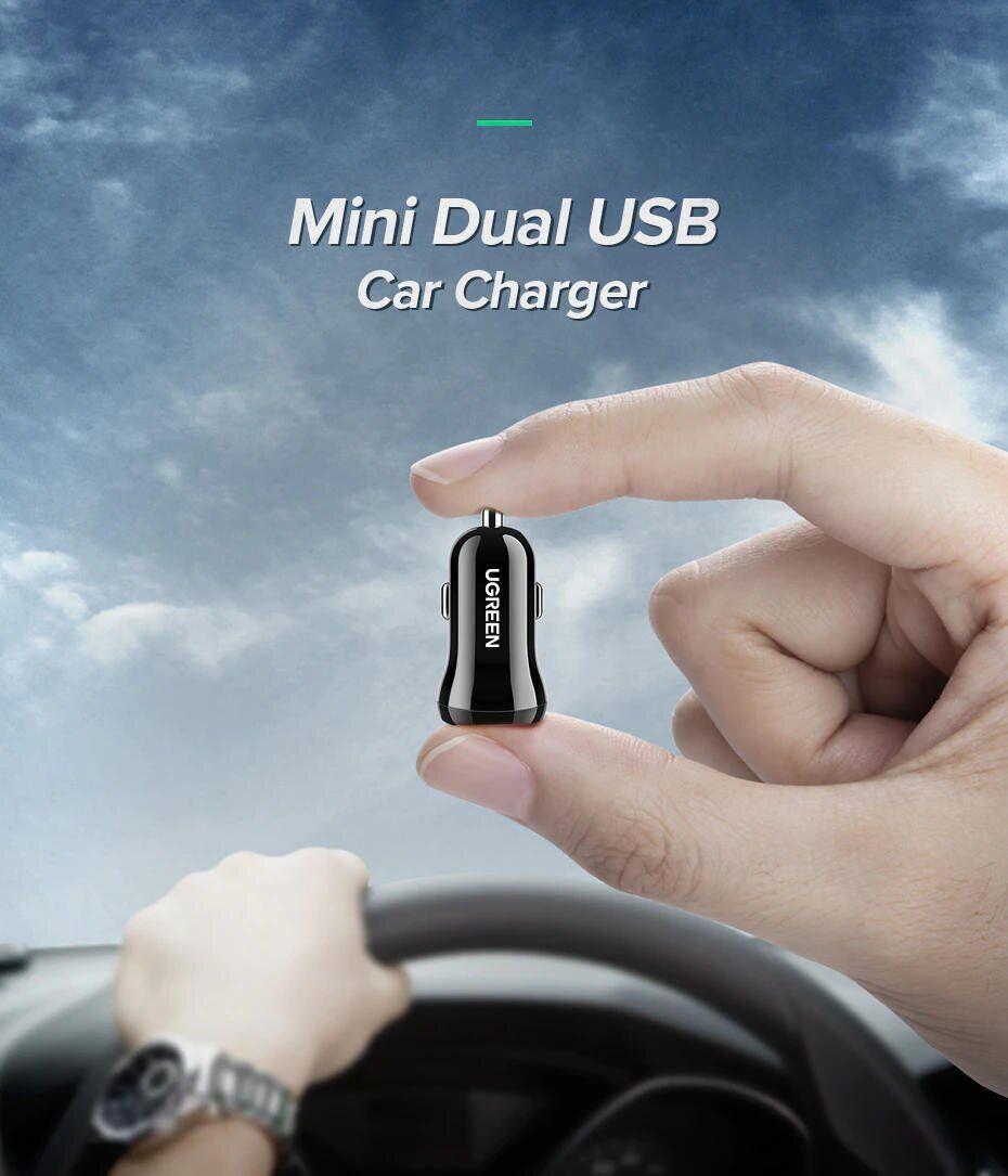 Автомобильное зарядное устройство UGREEN ED018 Dual USB Car Charger (24W, 2.4A) - Black - фото 2 - id-p1727917418