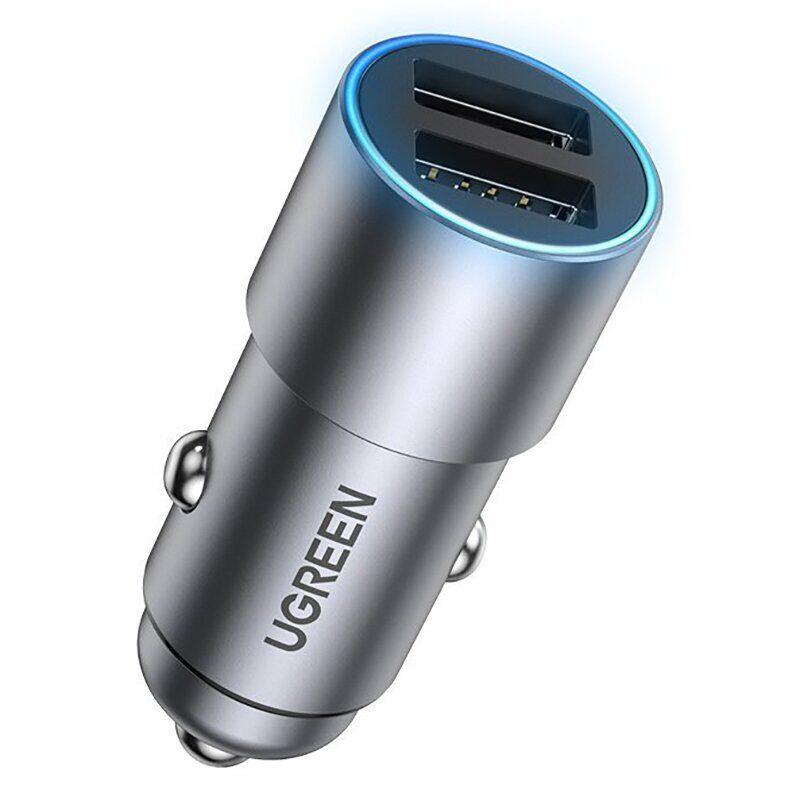 Автомобильное зарядное устройство UGREEN CD130 Dual USB Car Charger (24W, 2.4A) - Gray - фото 1 - id-p1727917419