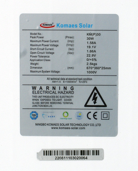 Солнечная батарея 30Вт KM(P)30 Komaes - фото 3 - id-p70593162