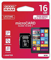 Карта памяти MicroSD GOODRAM 16GB 10 class UHS-I + адаптер