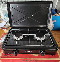 Настільна газова плита Ferre на 2 конфорки таганок із кришкою