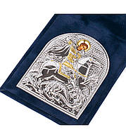 Серебряная дорожная икона (Георгий победоносец) 3,8x5,3см в бархатной книжечке